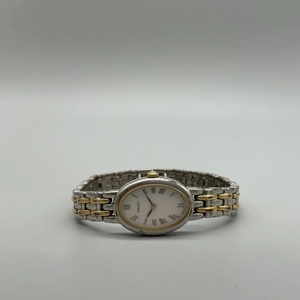 Vintage Seiko Womens Watch 17mm Two Tone Bracelet V400-1029 New Battery 7